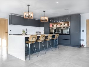 Stylish kitchen with barstools at a breakfast bar